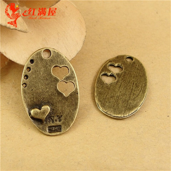 26*17MM Retro love licensing round, mobile phone accessories handmade jewelry materials DIY, heart oval metal tags tibetan charm