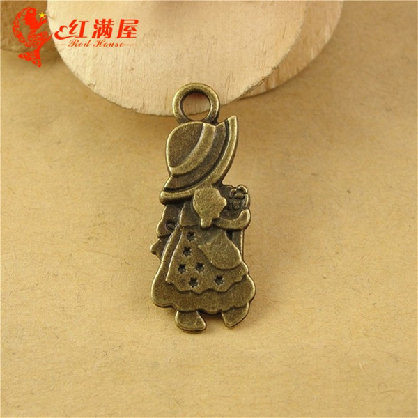 28*12MM Antique Bronze Retro girl charm pendant beads jewelry Korea new mobile phone, metal antique copper charms Craft supplies