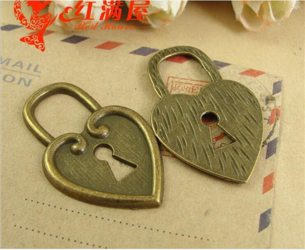 25*40MM Retro vintage bulk heart lock charms handmade DIY accessories wholesale, Antique bronze Zinc alloy metal pendant jewelry