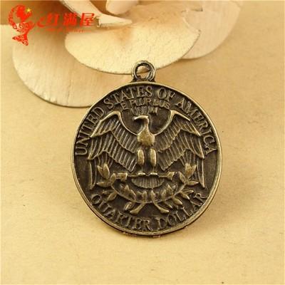 31MM Antique Bronze Retro beauty head cameo lady + Eagle charm pendant, national jewelry U.S.A Ouarter Dollars Elizabeth Regina