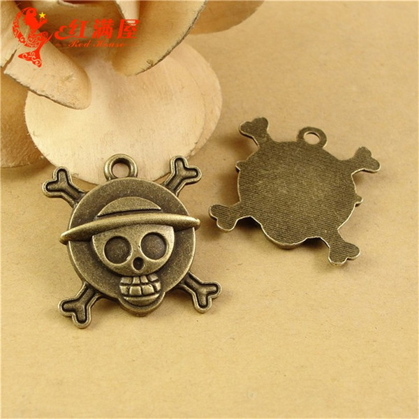 29*27MM Antique Bronze Retro skull charm pendant head South Korean accessories wholesale fitting Pirate Halloween skeleton charm One piece