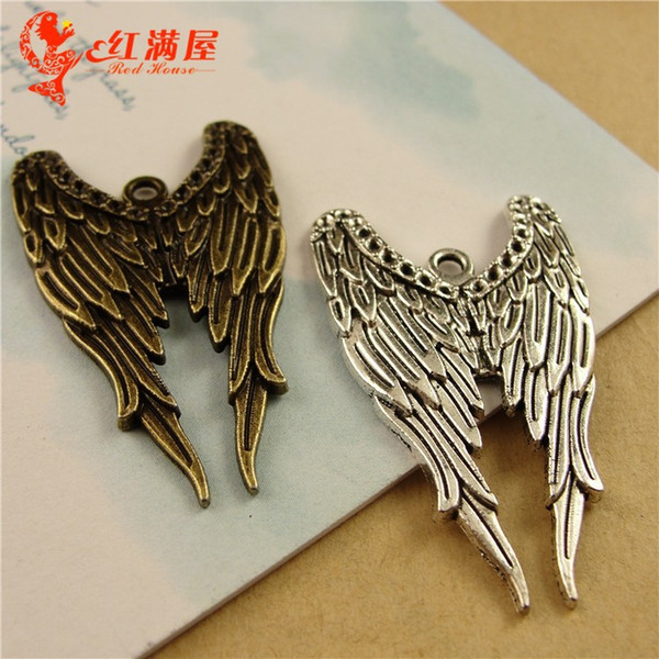 40*24MM Antique Bronze Vintage wings of angels DIY handmade jewelry accessories wholesale, silver angel wing charm pendant beads