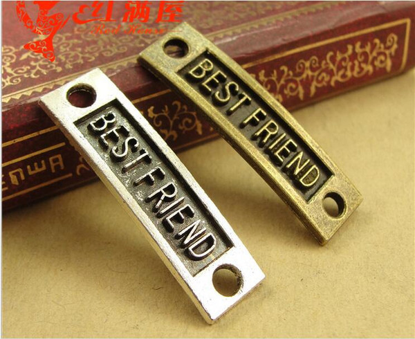 36*10MM Antique Bronze Retro card connector bracelet jewelry accessories, bent BEST FRIEND WORD CHARMS, message charm pendant