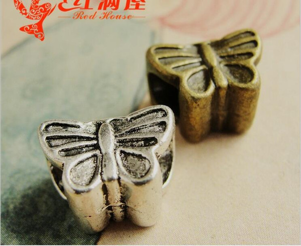 12*8*8MM Antique Bronze Retro butterfly charms big hole beads jewelry accessories DIY material, tibetan silver european metal loose beads