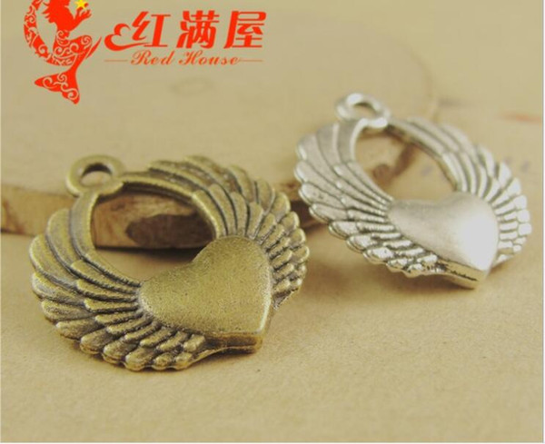 19*22MM Antique bronze Zinc alloy metal pendant Retro love wings charm - small mobile accessories wholesale copper jewelry findings