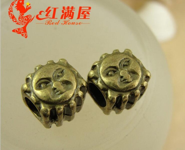 10*10*10MM Antique Bronze zinc alloy metal Retro sun big hole beads handmade charms for european bracelet, DIY jewelry wholesale