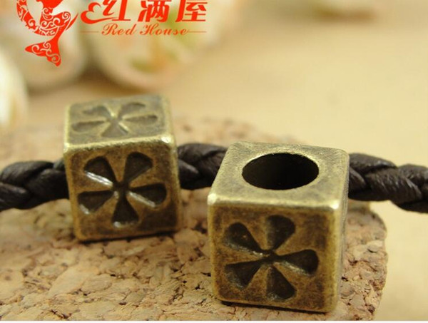 8*8*8MM Antique Bronze zinc alloy metal european charms Vintage square pattern large hole Bead Handmade DIY jewelry accessories