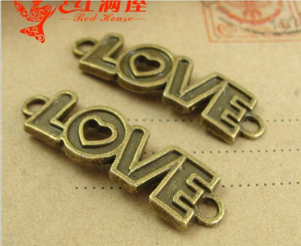 10*36MM Antique bronze Zinc alloy metal pendant LOVE connector charm connection pieces retro brass jewelry accessories wholesale