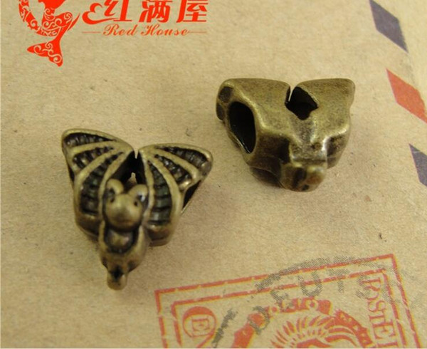 13*13*13MM Antique Bronze zinc alloy metal Retro bat charms perforated european italy Bead Handmade DIY jewelry making wholesale