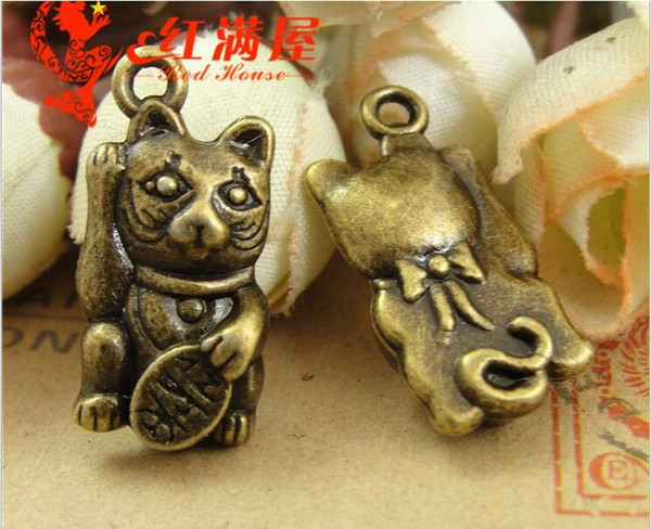 11*23MM Antique bronze Zinc alloy metal animal pendant Retro cute Lucky Cat charms discount bulk lot mobile jewelry accessories