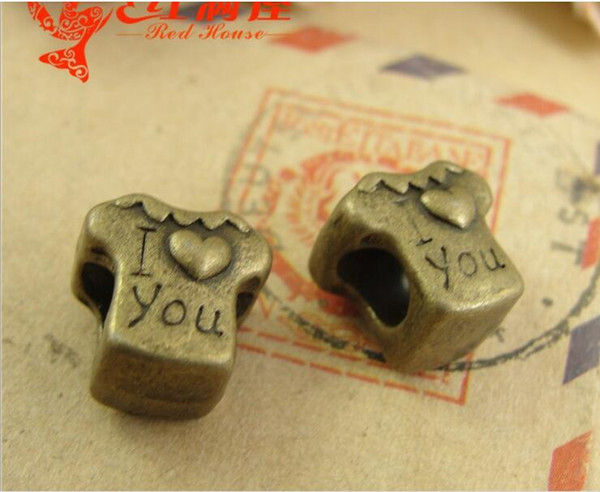 11*10*10MM Antique Bronze zinc alloy metal Retro I love you Korean jewelry new clothes european vintage charms perforated beads