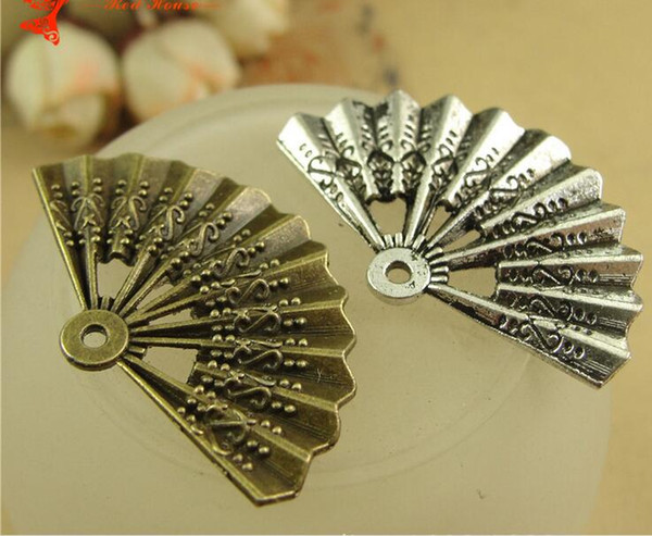 33*21MM Antique Bronze The new national style retro traditional Chinese culture hand fans charm pendant beads, Korean jewelry