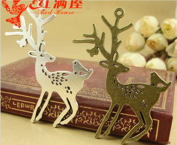 60*45MM Zinc alloy plating silver metal accessories of ancient deer charms, antique bronze animal DIY material Vintage Pendant