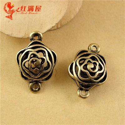 21*14*9MM Zinc alloy plating bronze hollow connections VINTAGE rose flower charms DIY retro metal pendant jewelry accessories