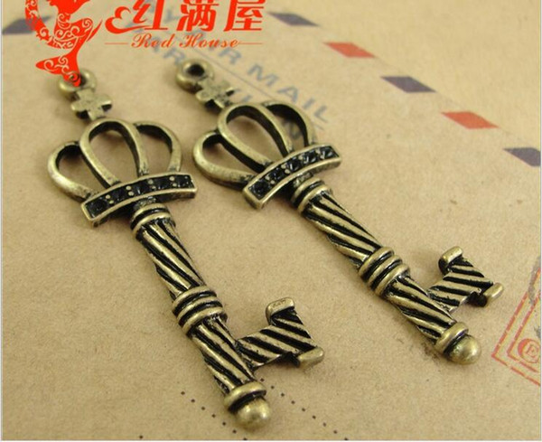 15*50MM Retro decorative crown keys charms handmade DIY jewelry accessories wholesale, Antique bronze Zinc alloy metal pendant