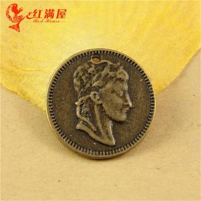 22MM Antique Bronze head accessories handmade DIY retro jewelry wholesale round coin charm tag pendant beads, fashion charms