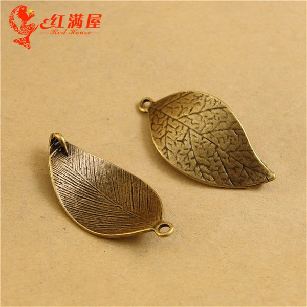 31*16MM Antique Bronze Retro metal leaves charm pendant bead connections, South Korea DIY jewelry wholesale leaf charm connector