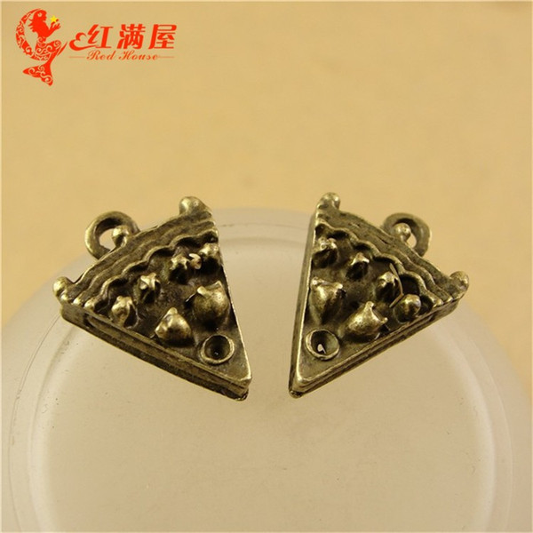 15*14MM Antique Bronze Retro food Sandwich cake charm pendant beads mobile phone accessories, DIY jewelry wholesale Pizza charm