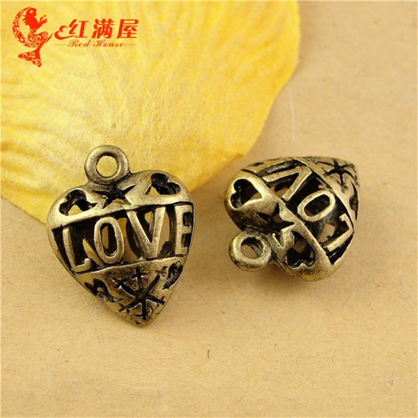 15*15MM Hollow retro star love Heart Pendant mobile phone accessories materials wholesale, vintage filigree heart charms China