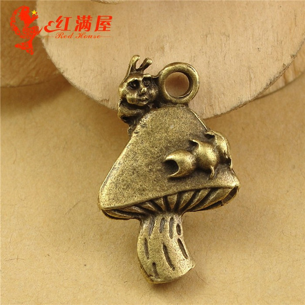 25*15MM Antique Bronze Mushroom charm beads + mobile phone DIY bug jewelry pendant jewelry and accessories, dangle charms small