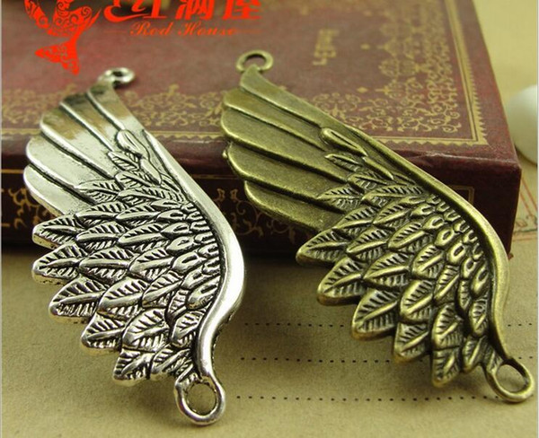 56*21MM Antique Bronze Retro Bracelet accessories retro wings connection pieces, tibetan silver plated feather charms pendants