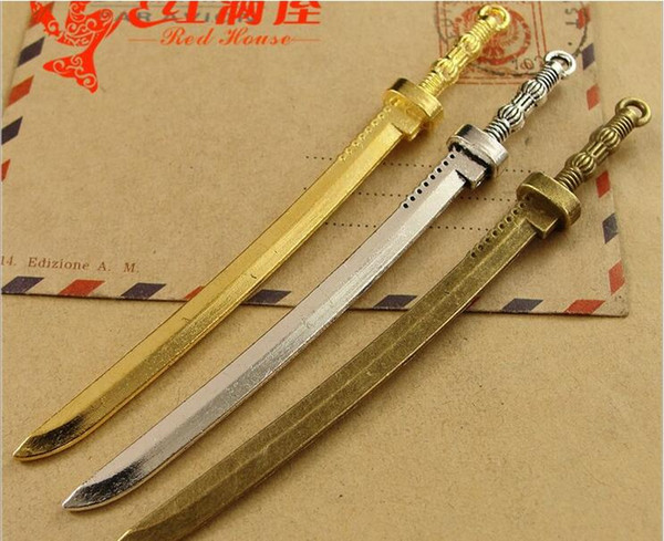 107*10MM Antique Bronze Retro saber Pendant DIY male jewelry accessories wholesale, military sword charm, man's knife charms lot