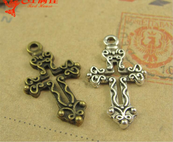 26*15MM DIY hollow cut cross charm crucifix religious necklace pendant phone accessories retro copper alloy materials wholesale