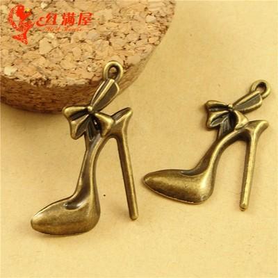 27*19MM Antique Bronze Retro high-heeled shoes charm pendant beads, DIY jewelry accessories wholesale lady's high heels charm