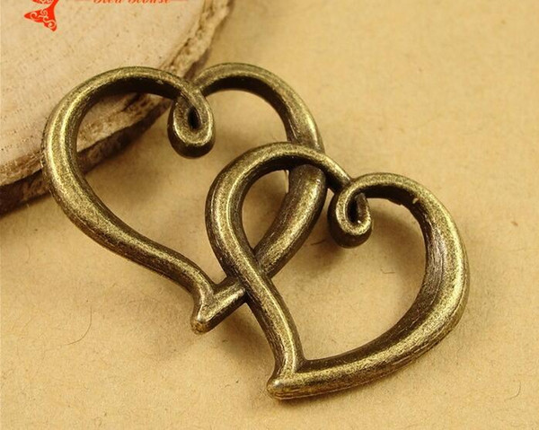 15*27MM Manufacturers selling alloy jewelry pendant accessories bracelet links a loving clasp, double heart connector charm bulk