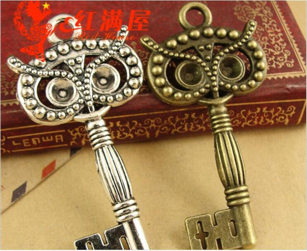 60*29MM Antique Bronze The owl charm key pendant DIY manual material wholesale new sale, decorative vintage key charms for sale