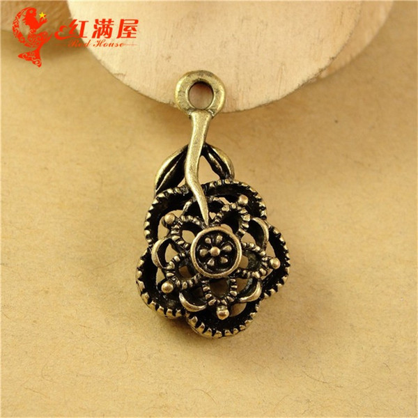 15*26MM Antique Bronze The new DIY hollow retro 3D rose filigre flower charm pendant beads, Korean Chinese jewelry copper charms