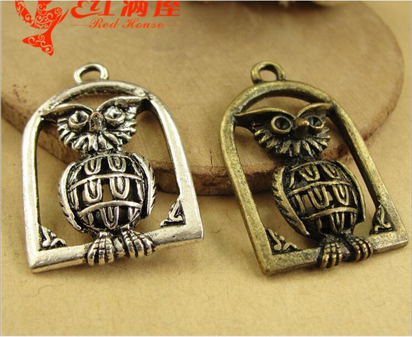 28*19MM Antique Bronze Retro hollow owl charms, small DIY jewelry accessories wholesale tibetan silver animal bird pendants lot