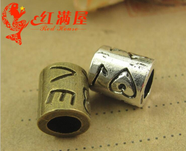 9*8MM Antique Bronze Alloy electroplating ancient silver retro wear hole bead -LOVE charms hand DIY metal jewelry accessories