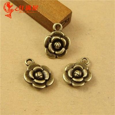 12MM Antique Bronze Vintage Rose charm pendant beads mobile phone jewelry accessories alloy, small flower charms for bracelets