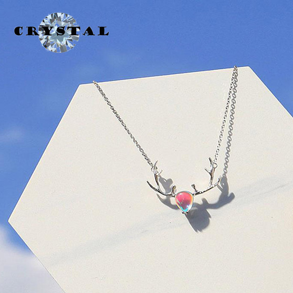 New Fashionable Women s Dexterous Silver Deer Stainless Steel Style Artificial Diamond Small Neclace Clavicle Birthday Gift