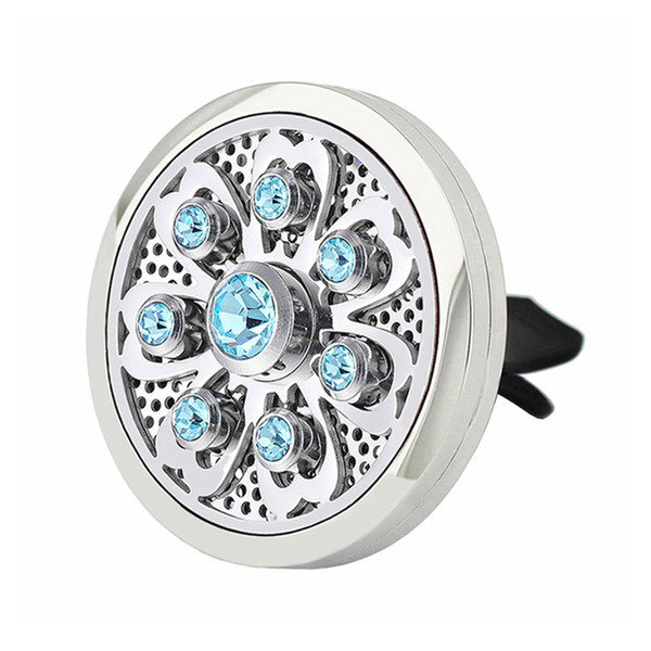 New 38mm Silver Magnetic Stainless Steel Lotus Czech Crystals Car Diffuser Aroma Locket Essential Oil Car Accessories