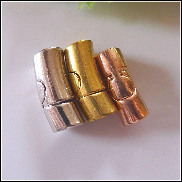 60pcs Gold / Anti Silver Curved Tube Magnetic Clasps + End Caps with Inner Hole 6mm For Making Leather Bracelet Jewelry Findings 9 x 23mm