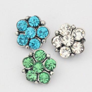 Small 12 mm snap button in flower shape 3 rhinestone color for opiton 50 pcs per pack