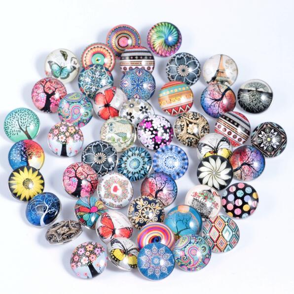 50 pcs newest hot mix color Sale 18mm Snaps Jewelry Glass Button For DIY Necklace Charms Snaps Charms