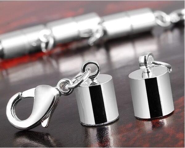 Free shipping 50 PSC magnetic buckle copper plating white k straight barrel magnetic buckle sets of solid necklace for the lobster clasp