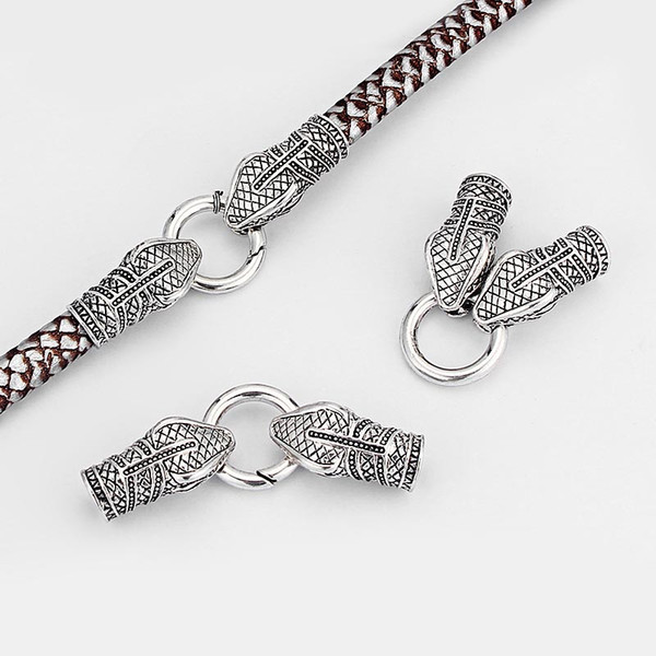 2 Sets Antique Silver Snake Head End Cap Spring Clasp for 10mm Round Leather Accessories Jewelry Findings