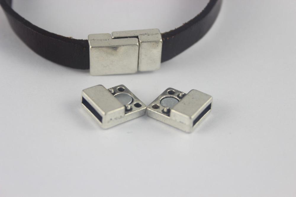 5 Sets 10mm Flat Antique Silver Magnetic Clasp for flat leather bracelet Jewelry Accessories