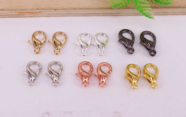 Free shipping HOT 500pcs/lot 8/10/12/14/16mm Mixed Plated Alloy smooth lobster clasp / Curved Lobster Clasps beads Jewelry findings