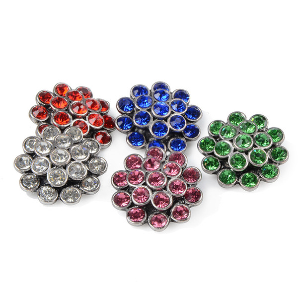 Newest Multicolor crystal paved alloy metal snap button charms for making fashion DIY 18mm snap button jewelry