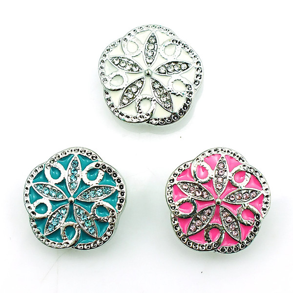 Fashion 18mm Snap Buttons 3 Color Rhinestone Flower Polygon Metal Ginger Clasps DIY Noosa Jewelry Accessories