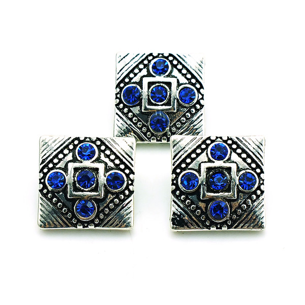 Fashion 18mm Snap Buttons High quality Blue Rhinestone Square Metal Clasps DIY Noosa Interchangeable Jewelry Accessories