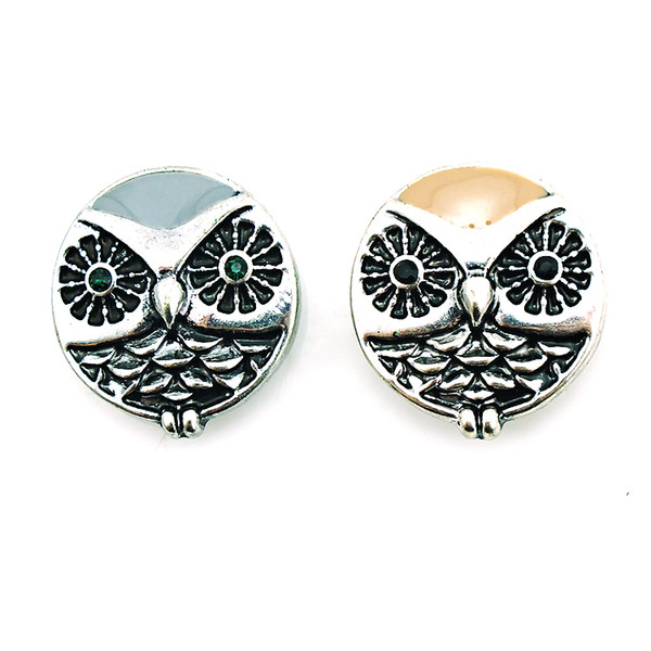 Fashion 18mm Snap Buttons 2 Color Enamel Owl Alloy Ginger Clasps DIY Noosa Interchangeable Bracelets Jewelry Accessories