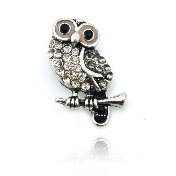 Brand New Fashion 18mm Snap Buttons 2 Color Rhinestone Owl Metal DIY Interchangeable Noosa Button Jewelry Accessories