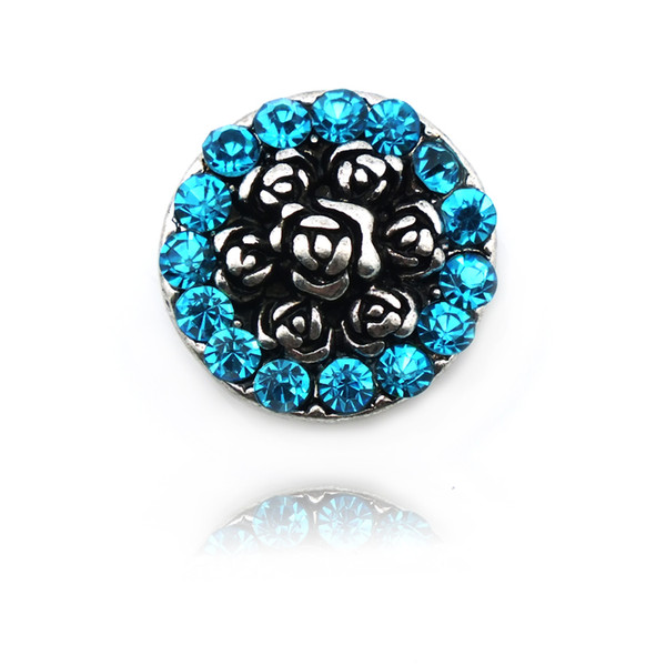 JINGLANG Fashion 18mm Snap Buttons Blue Rhinestone Vintage Flower Metal Clasps Fit DIY Bracelets Jewelry Findings