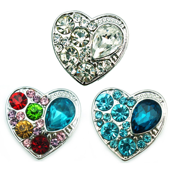 JINGLANG Fashion 18mm Snap Buttons three Color Rhinestone Heart Metal Clasps DIY Noosa Bracelets Accessories Jewelry